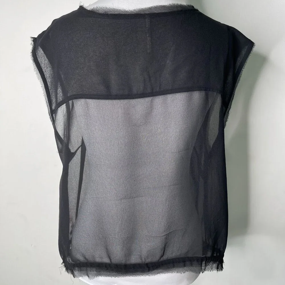 Free People Women's Black Sheer V-Neck Tank Top Size Large - Picture 4 of 12